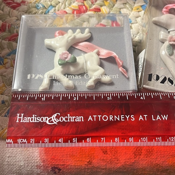 Christmas Reindeer w/Rose Porcelain Ornaments Limited Edition 1928 JewelryCo - Picture 2 of 3